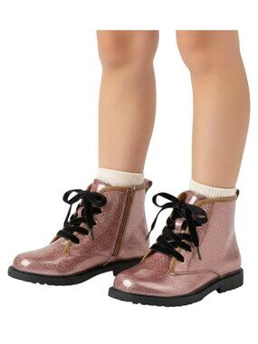 FITORY Kids Girls Brown Gypsophila Glitter Side Zipper Lace Up Ankle Boots US-12
